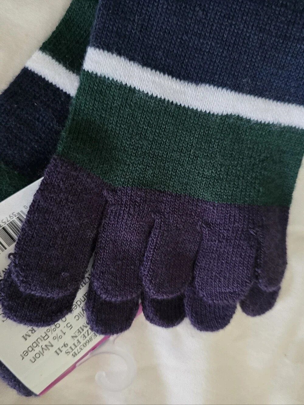 Toe Socks Navy And Green Size 9-11
